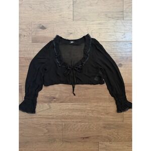 BDG Urban Outfitters Black Sheer Cropped Tie Front Romantic Goth Blouse Medium